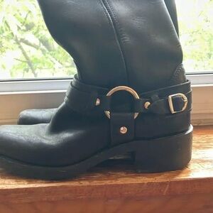 Frye Black Moto Boots with Buckle Detail